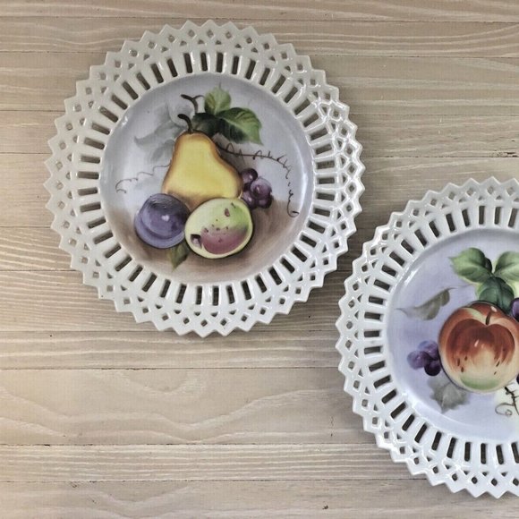 Set of 2 Vintage Lefton China Hand Painted Fruit Collectors Plate Japan - Picture 4 of 5